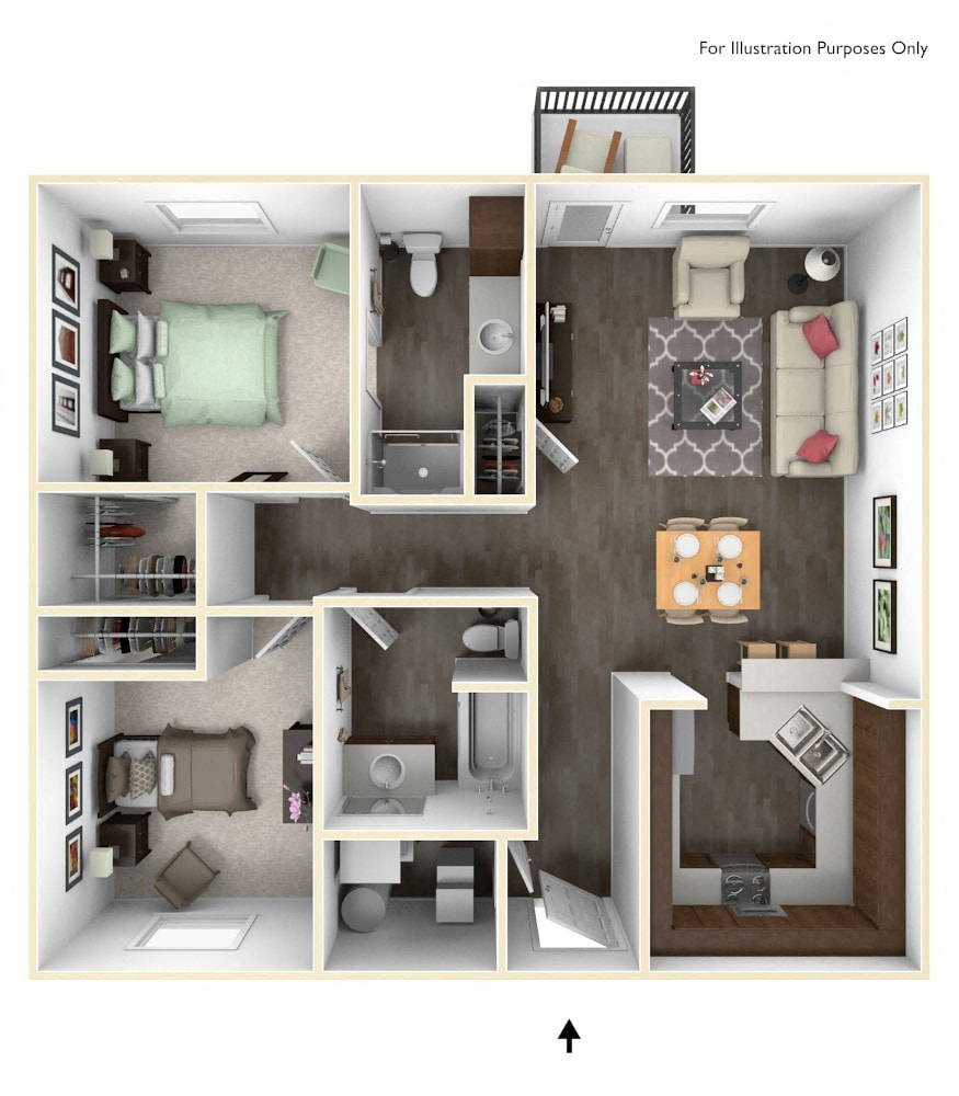 Floor plan for 2 beds, 2 baths, 1060 sqft